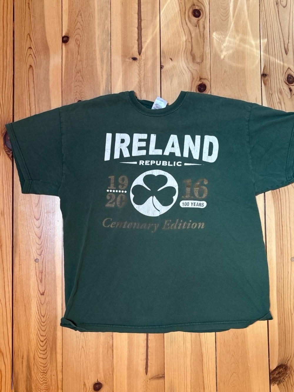 Island Republic Green Shamrock Graphic Tee with Gold Accents